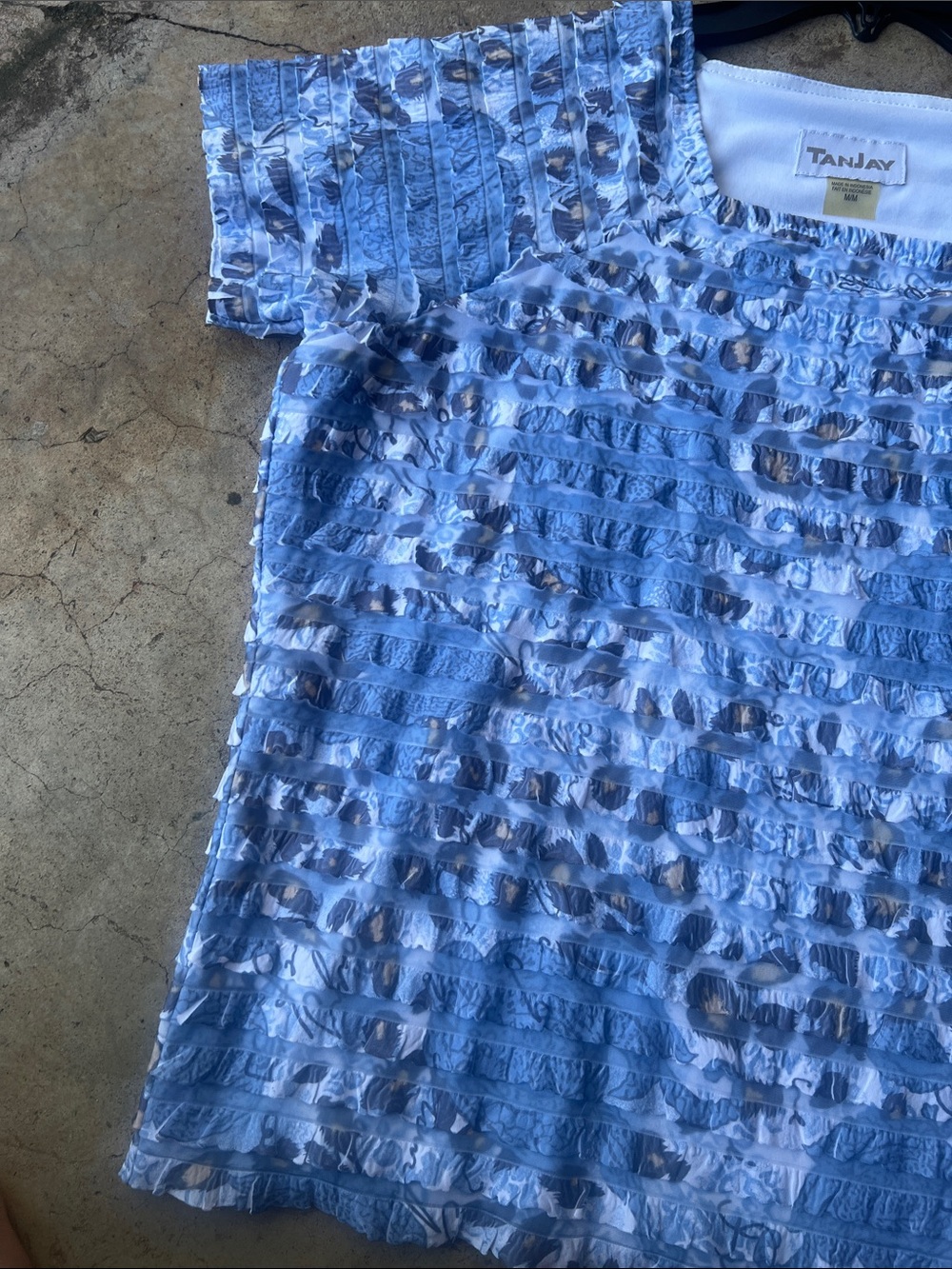 TanJay Light Blue Short Sleeve Square Neck Textured Top - Picture 3 of 6